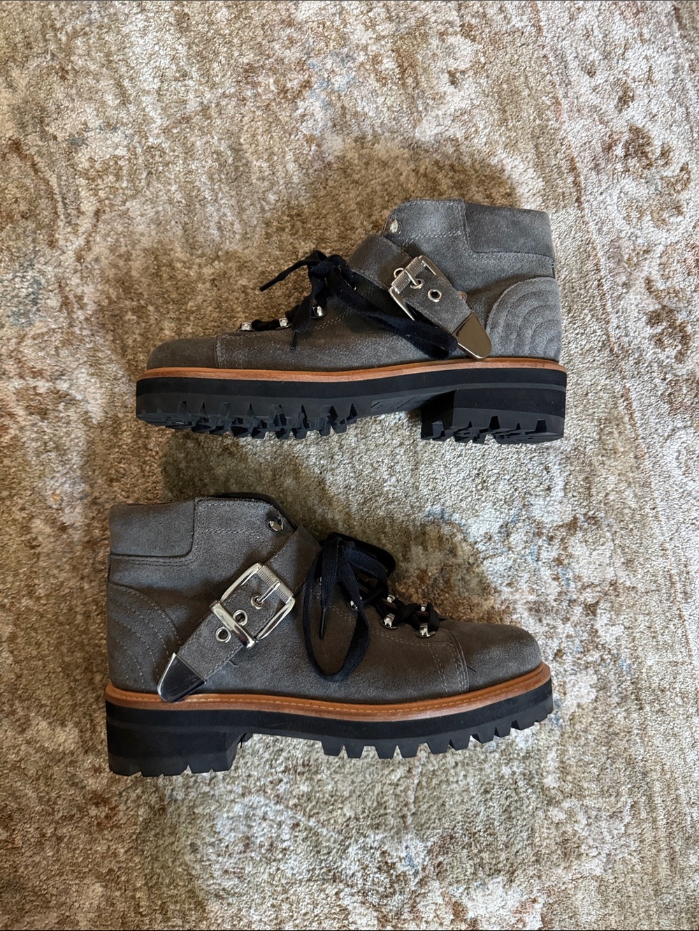 Marc Fisher Gray Suede Lace-Up Ankle Boots with Buckle